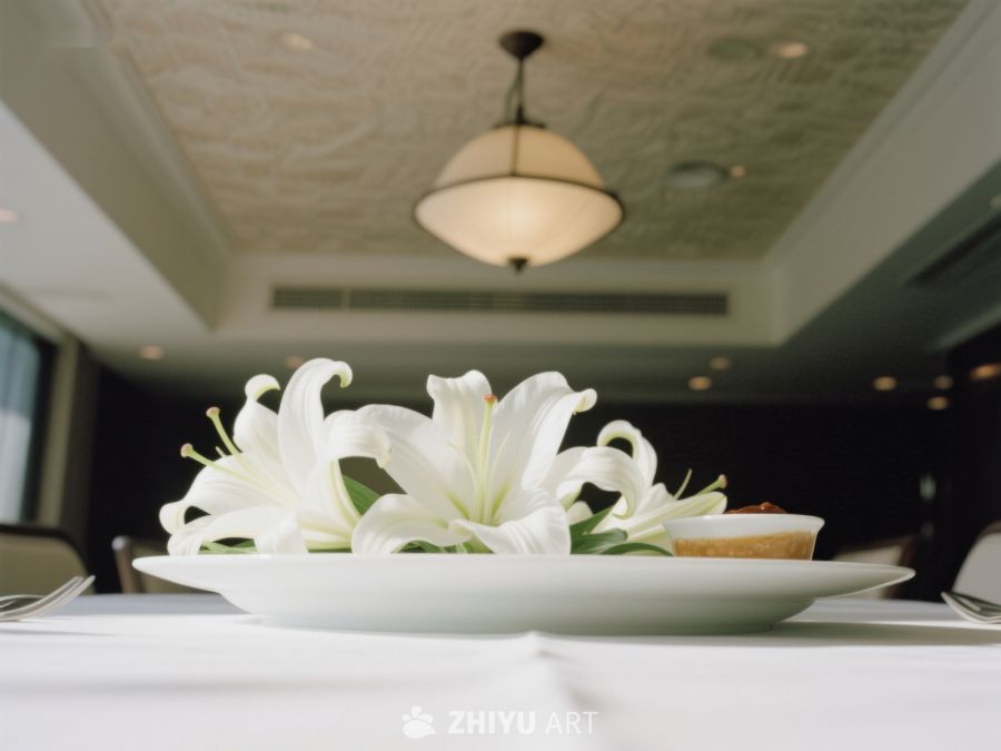 餐桌上的白色百合花与甜点 34