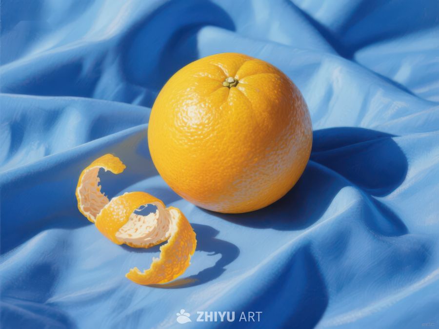 橙子与蓝色布料的静物组合 55