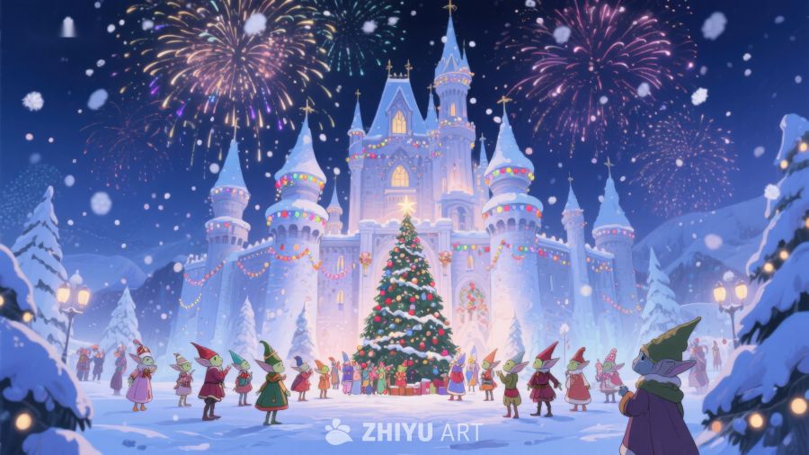 冬夜城堡前的圣诞庆典 28