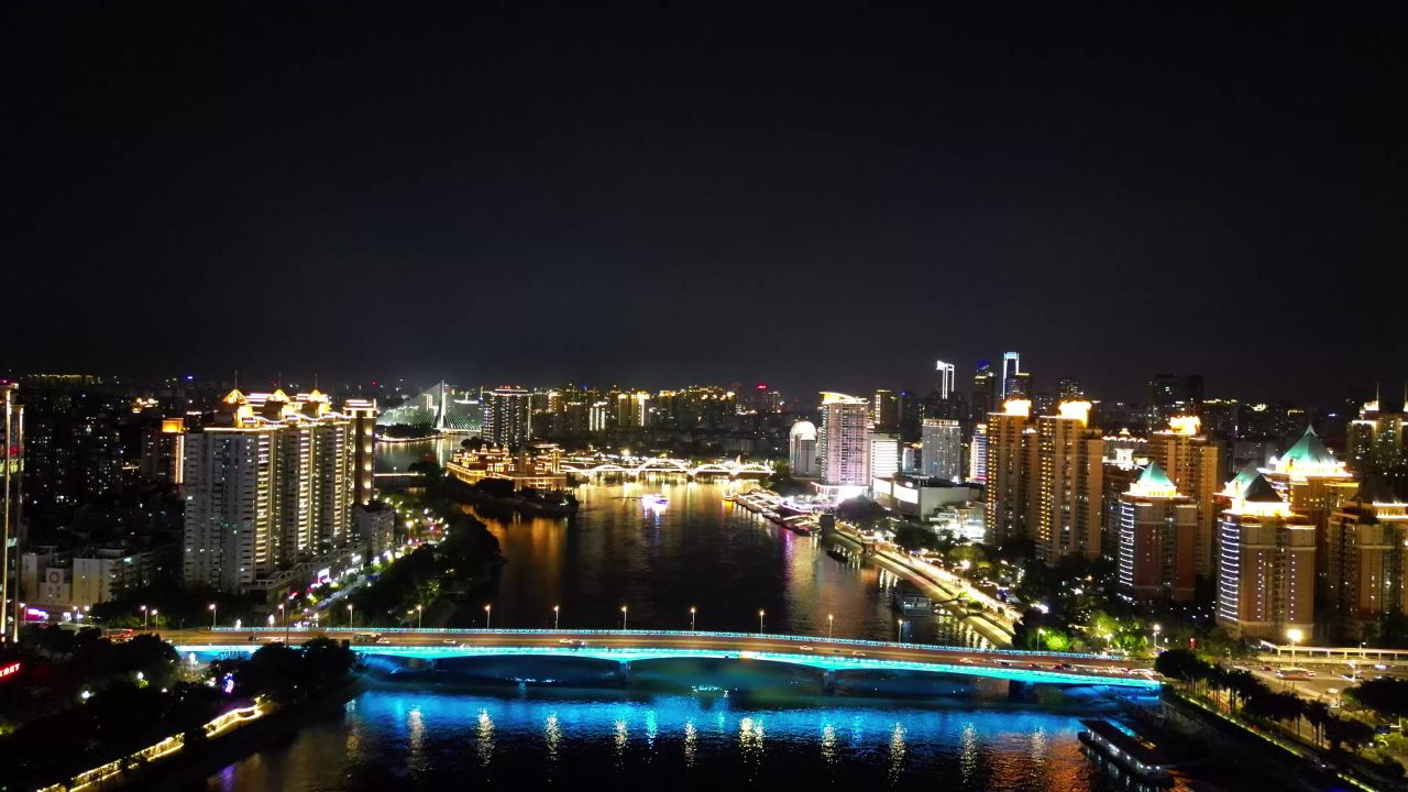 航拍福建福州闽江大桥夜景