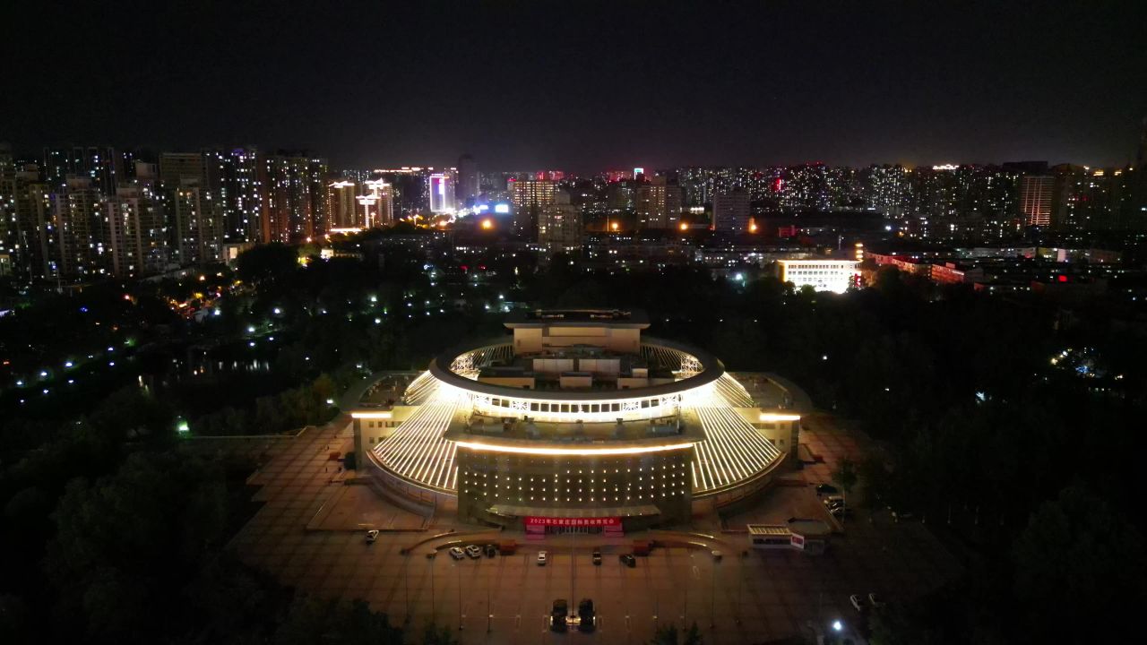  石家庄城市夜景灯光航拍