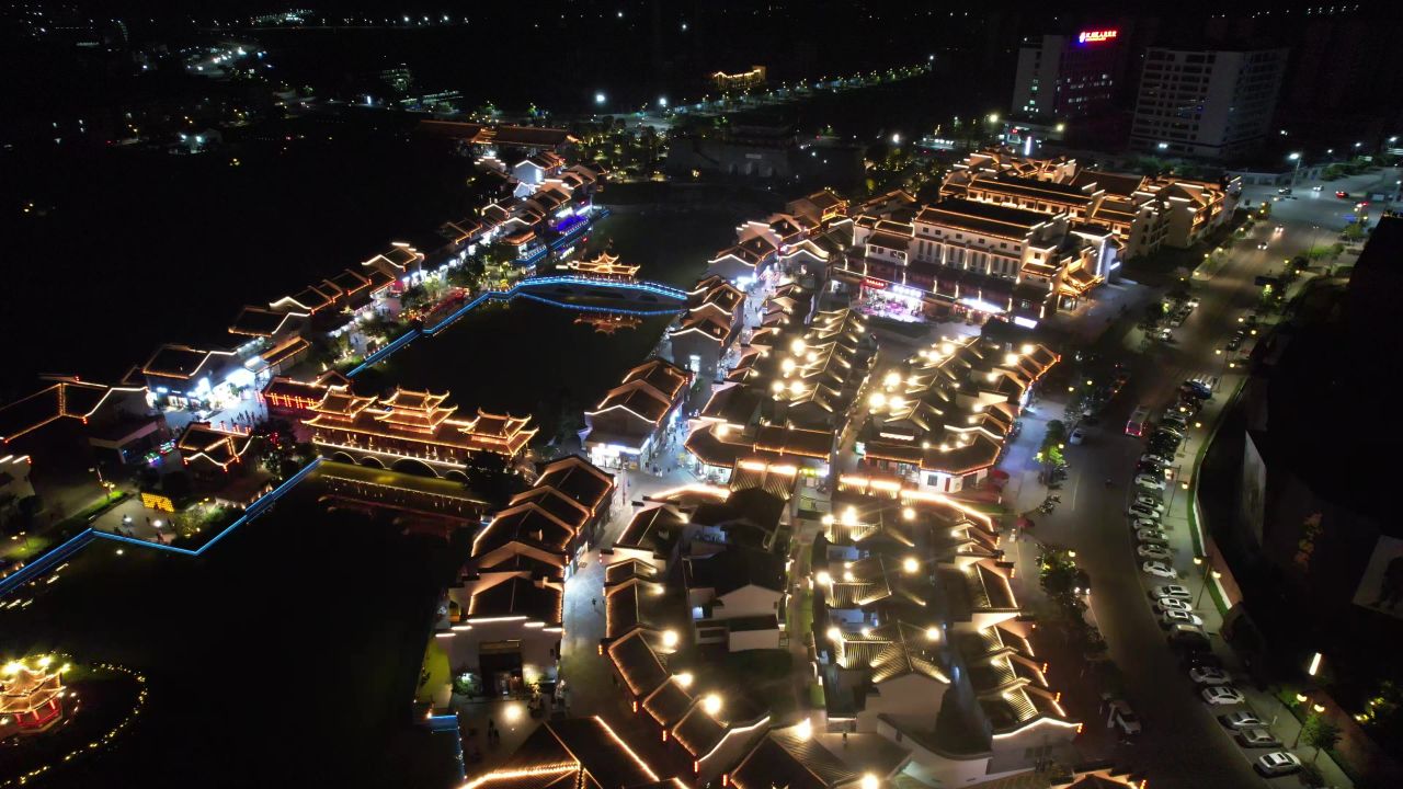 崇左太平古城夜景航拍 