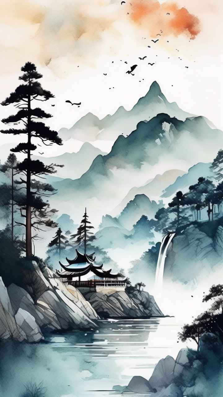 国风山水画背景插画 32