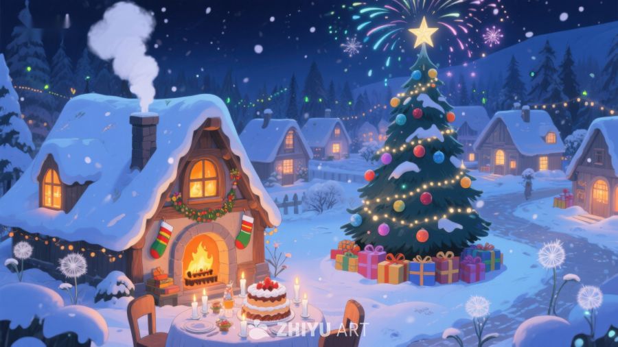 冬夜温馨圣诞场景 82