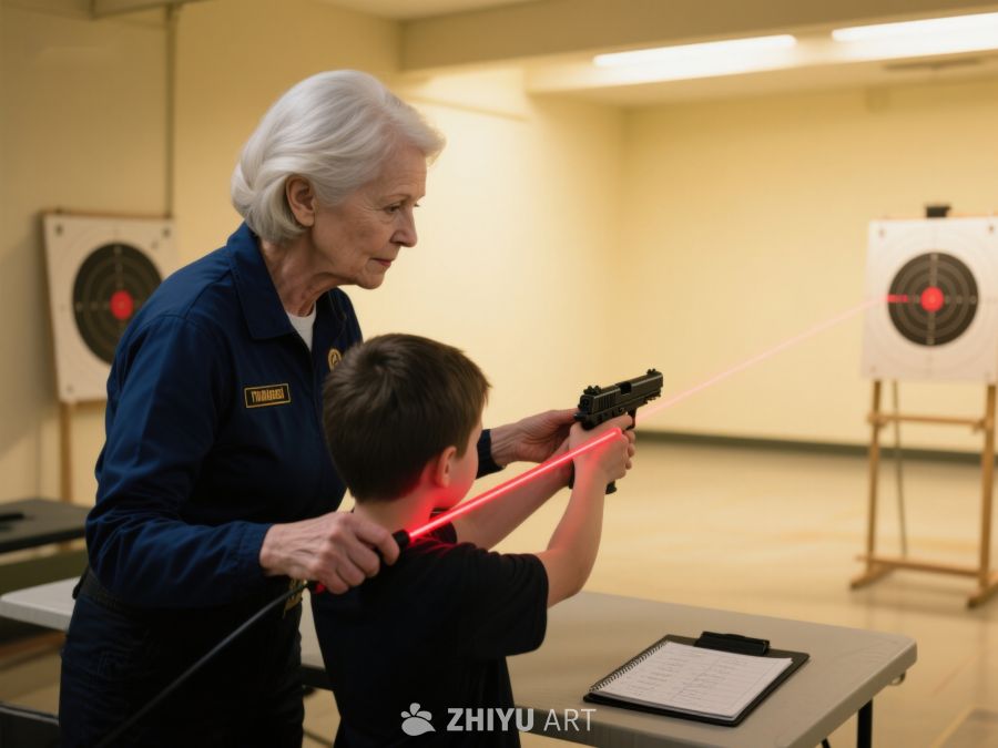 教练指导儿童进行激光枪射击训练 165