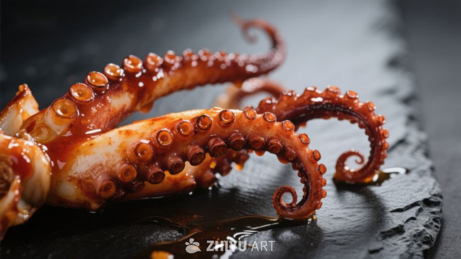 酱汁淋洒的鲜嫩章鱼触手