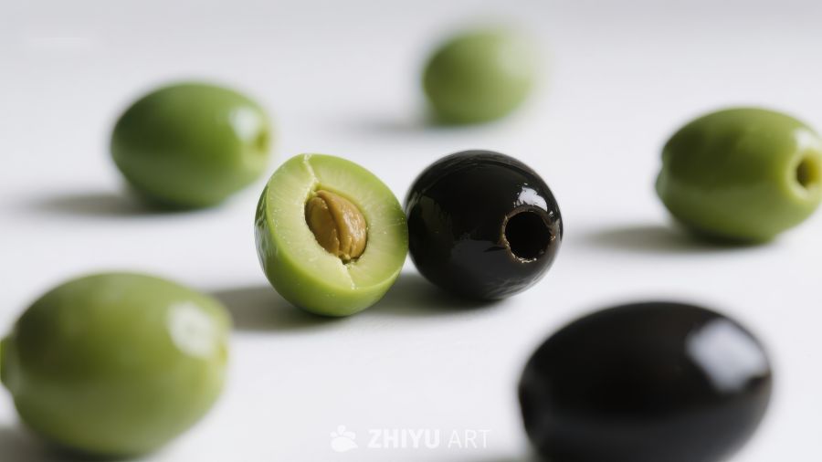 绿黑橄榄对比展示