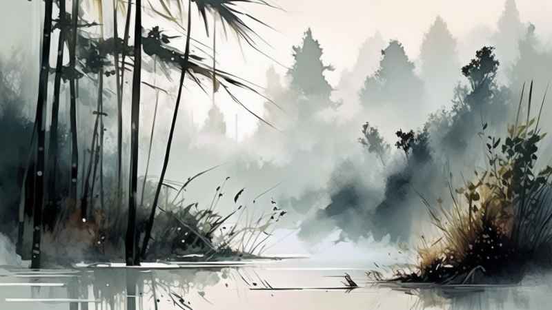 绿竹水墨插画背景图 4
