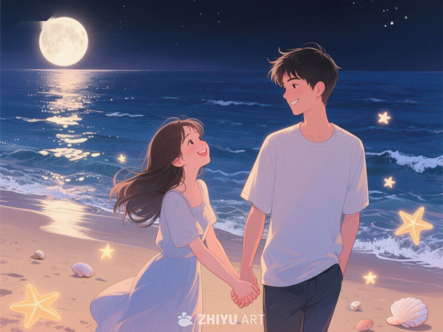 月下海滩情侣牵手 1127