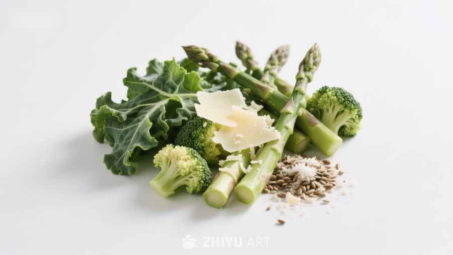 新鲜绿色蔬菜与奶酪碎组合