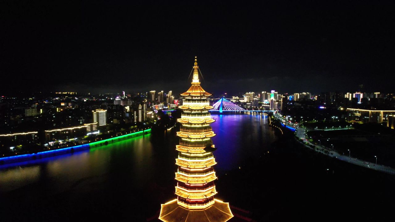 江西赣州翠浪塔地标建筑航拍