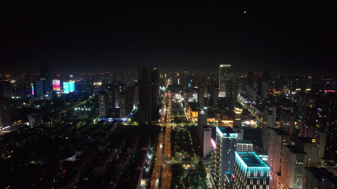 山东日照城市夜景灯光航拍  