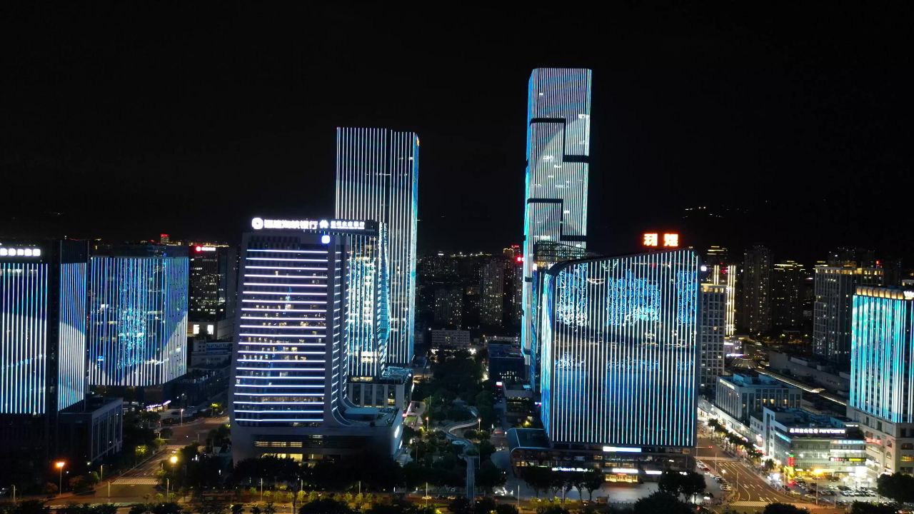  航拍福建福州金融街高楼夜景