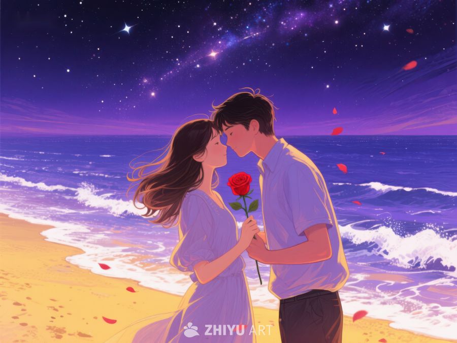 海边夜空下的浪漫情侣 273