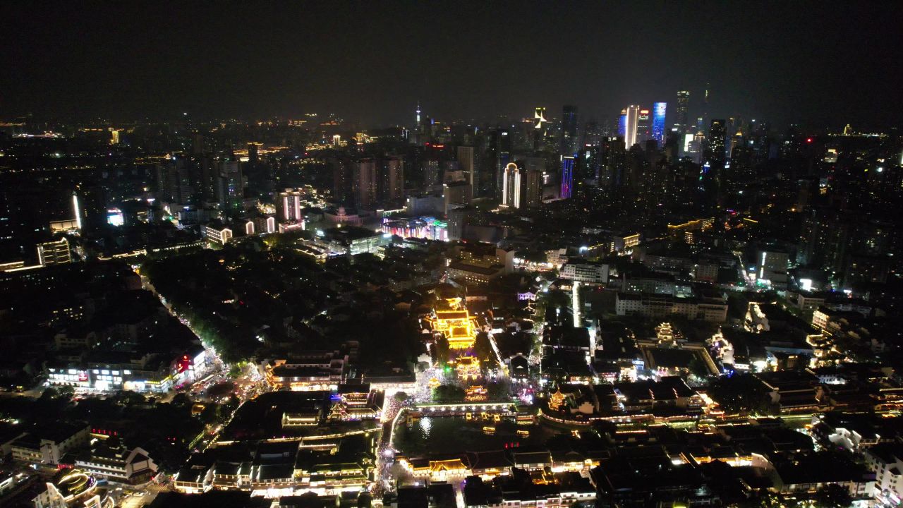 江苏南京城市夜景灯光航拍 