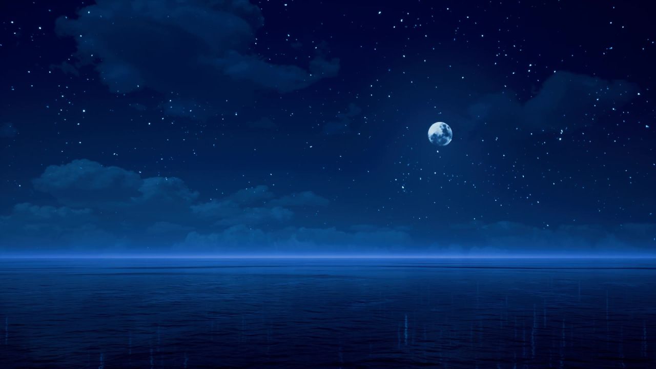 唯美大海上升月亮白月光蓝色夜空圆月明月大屏幕舞台LED视频  67