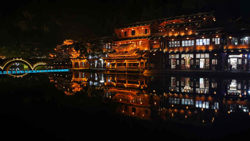 古镇 夜景 灯光