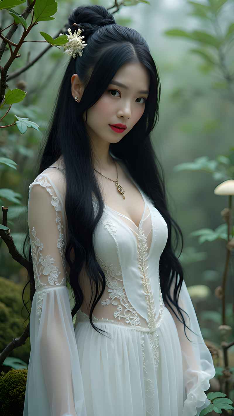 森林户外白色系列性感美女造型 24