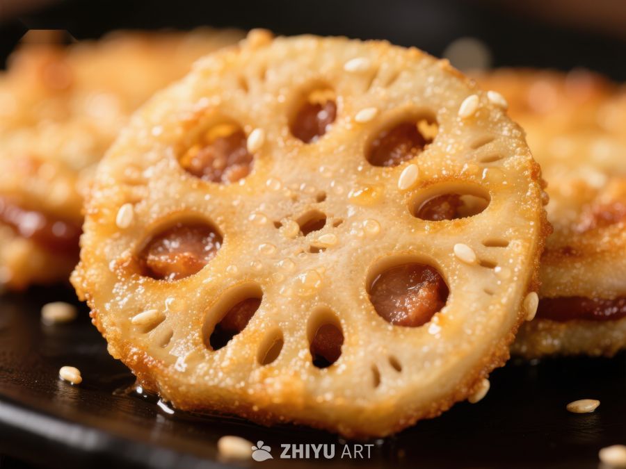 香脆莲藕片，撒上芝麻的美味小吃 1006