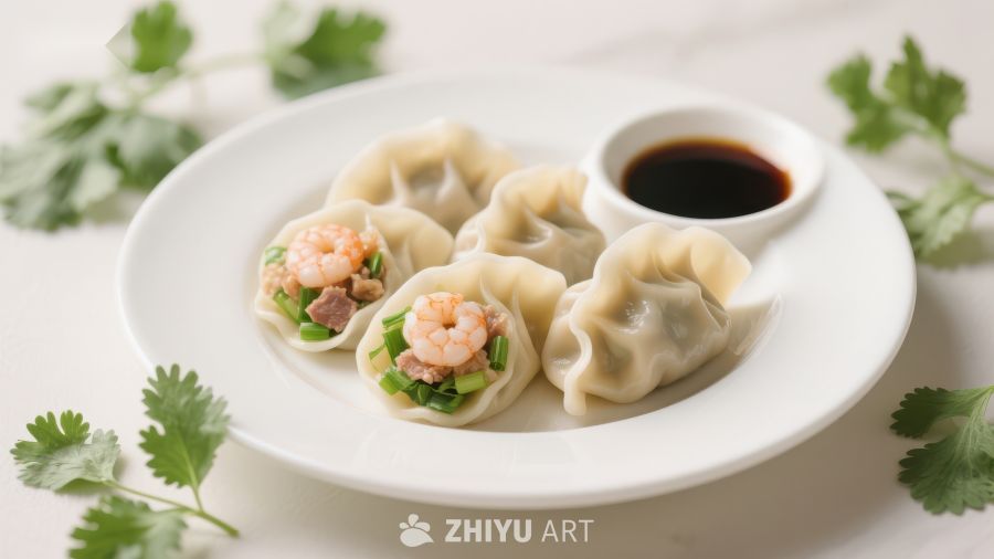 鲜虾饺子配酱油碟