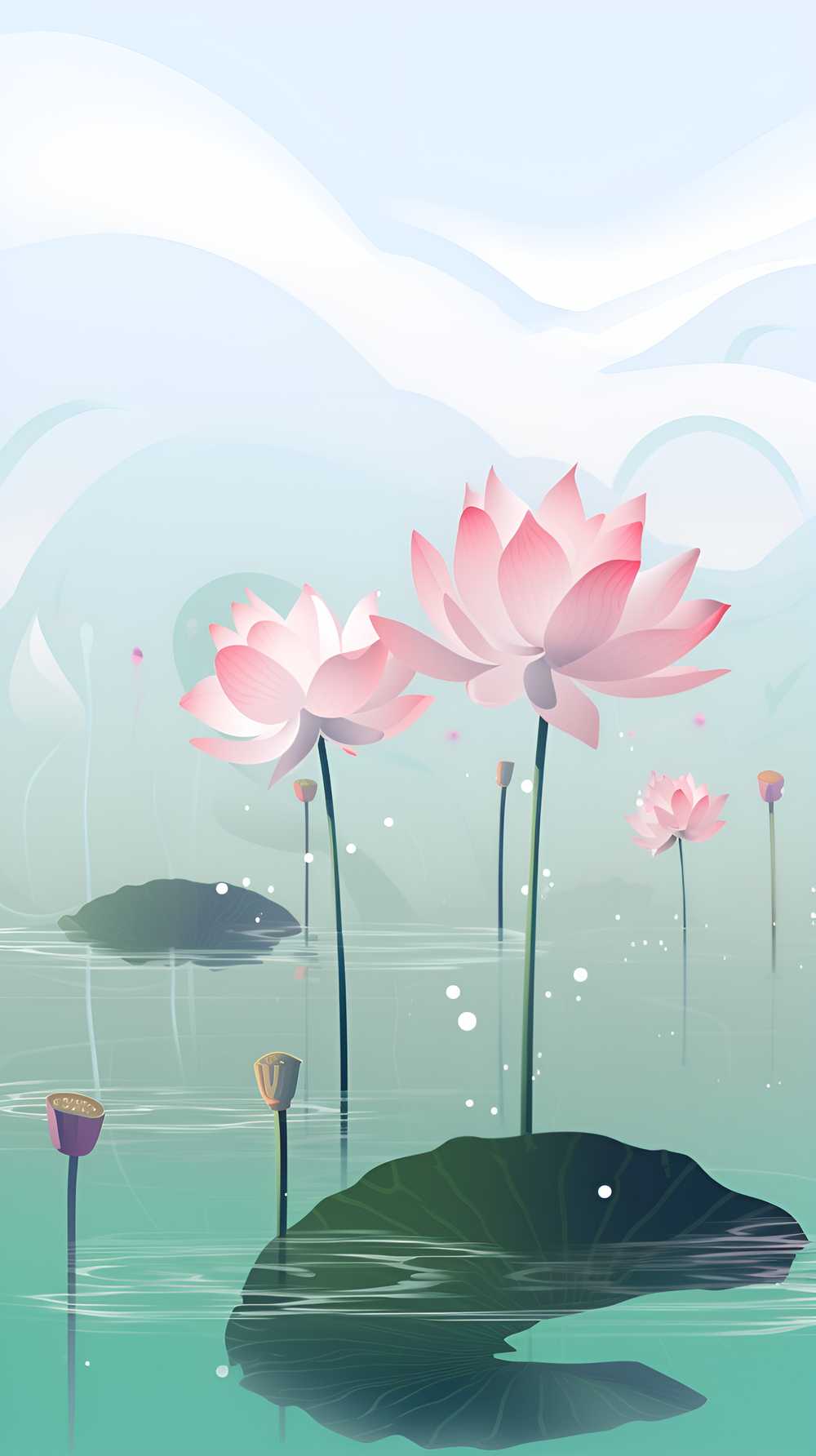 水滴荷花插画