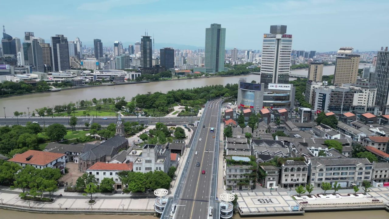  航拍浙江宁波老外滩