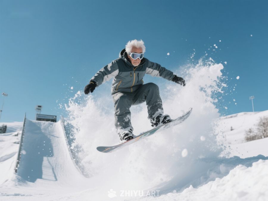 雪地飞驰：滑雪者空中跳跃瞬间 829