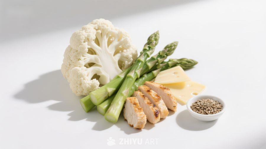 鸡胸肉配西兰花芦笋食材