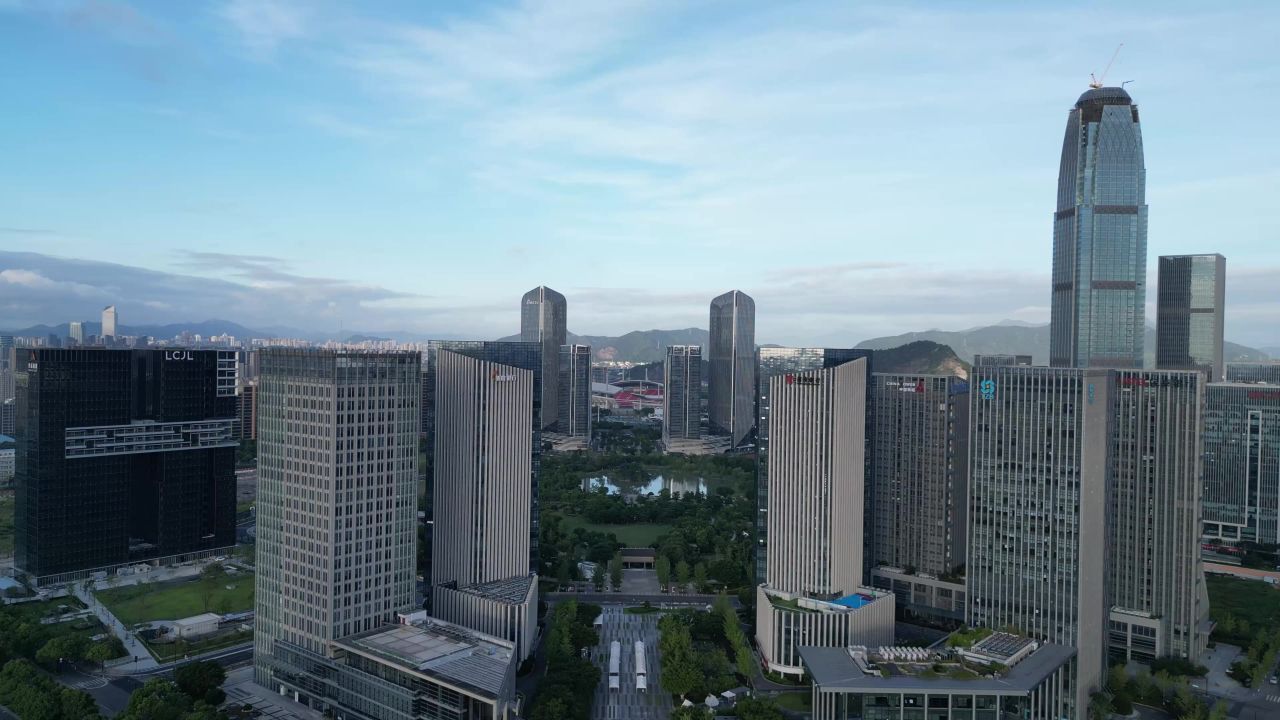  航拍台州城市风光地标建筑