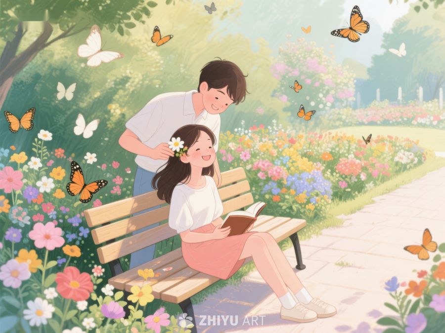 公园长椅上阅读的温馨时刻 204
