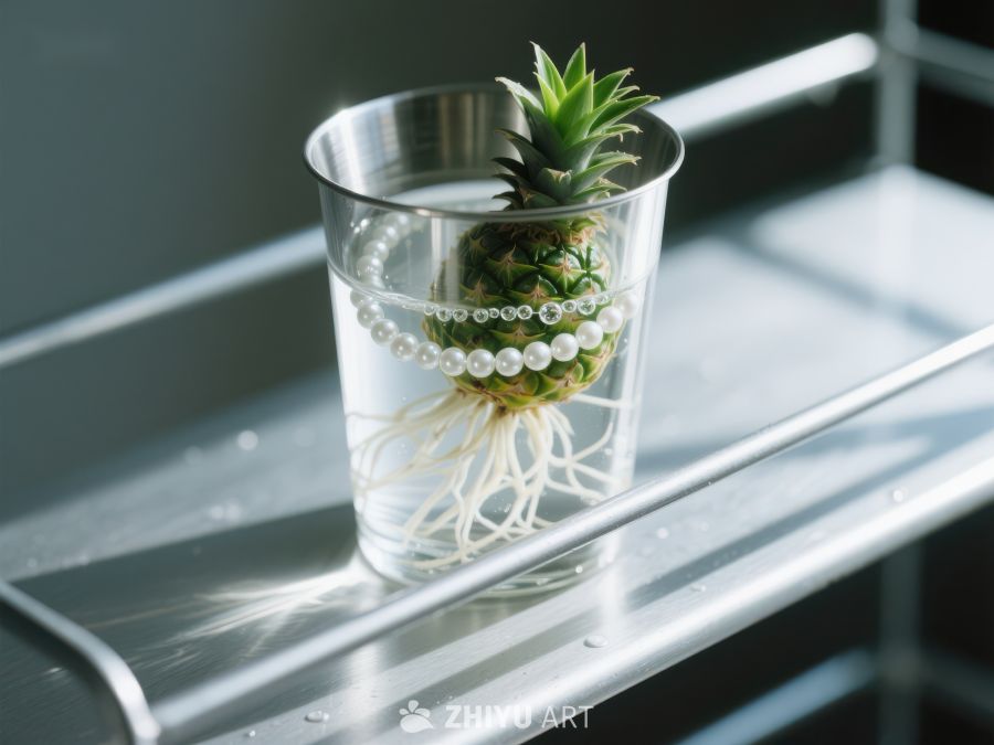 水培植物装饰：透明杯中的绿意与珍珠 515