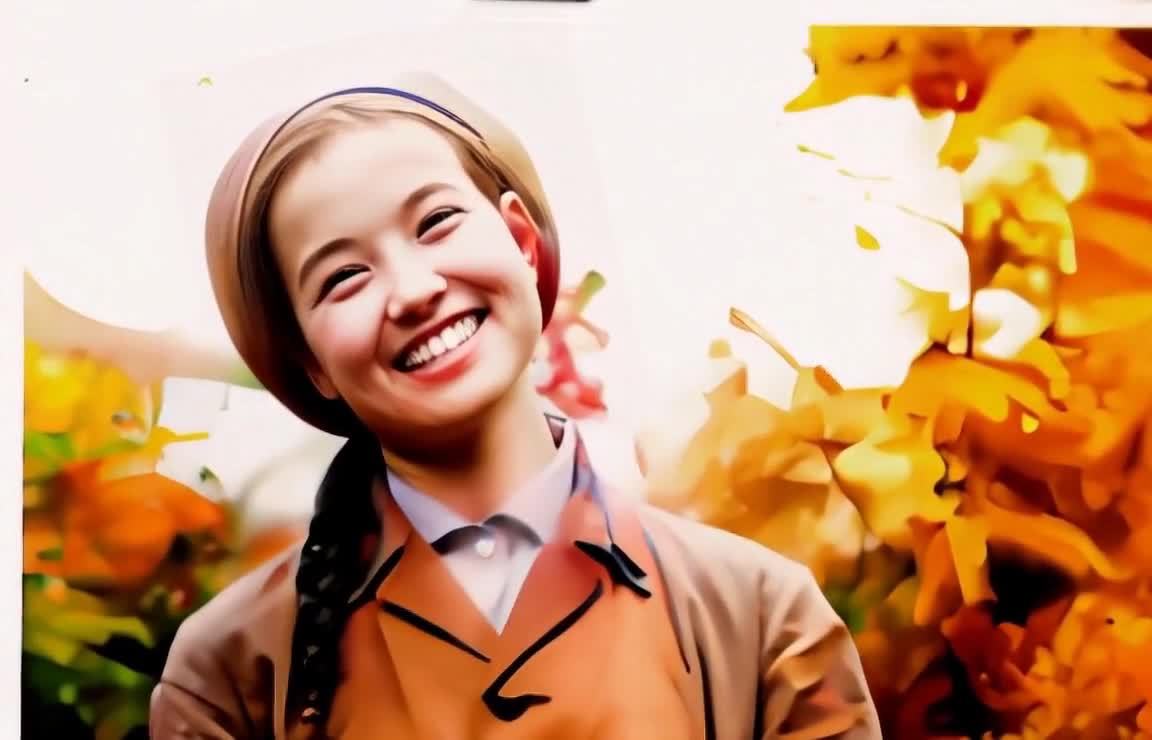 笑容灿烂的年轻女性在秋日阳光中眨眼微笑