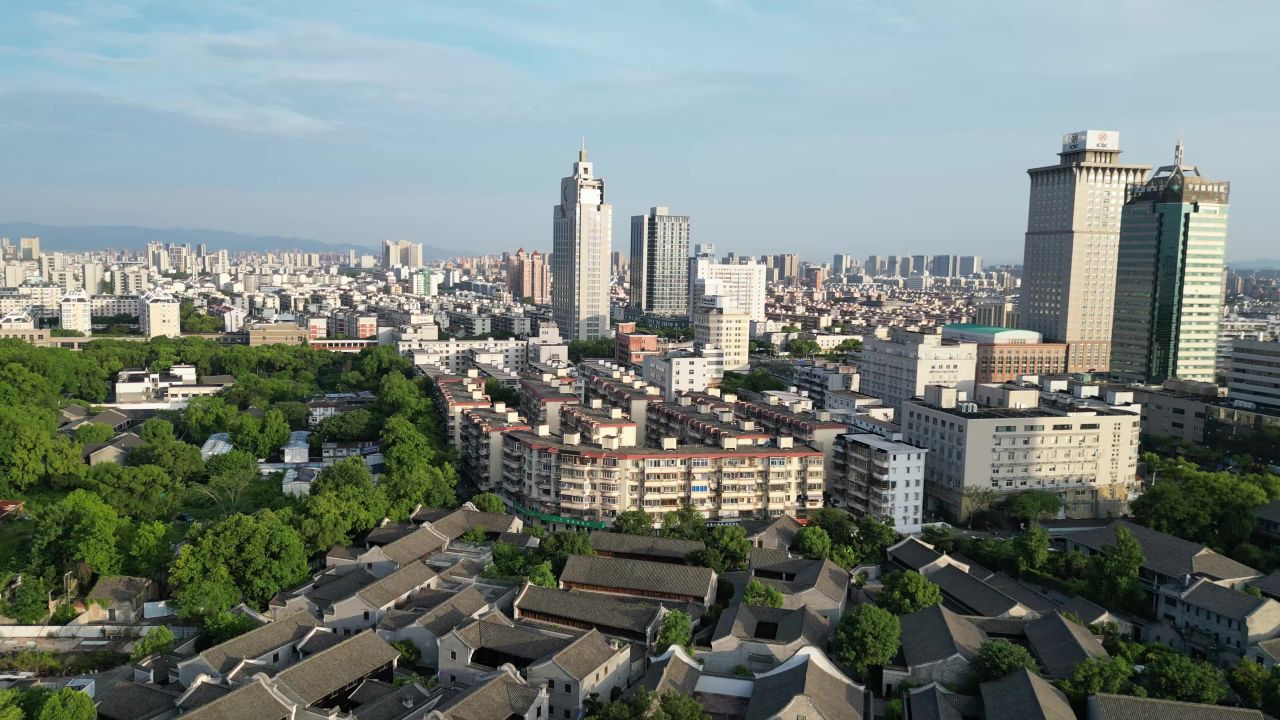 航拍浙江宁波天一阁月湖景区