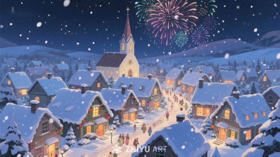 雪夜小镇的节日庆典 444