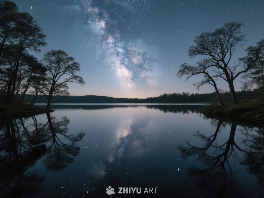 银河映湖，夜空静谧 536