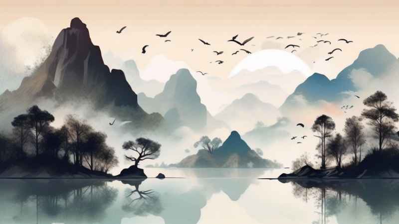 国风水彩画山水风景插画 46