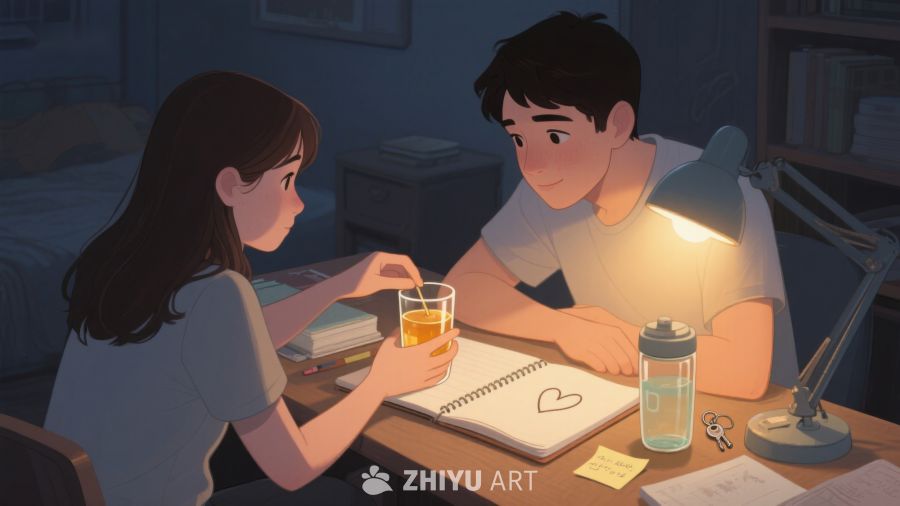 夜晚书房中的温馨学习时光 607