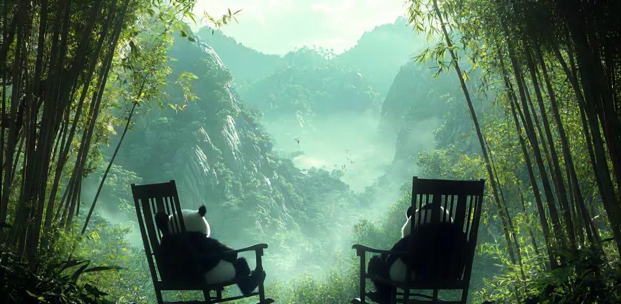 竹林摇椅：熊猫静观云雾山景