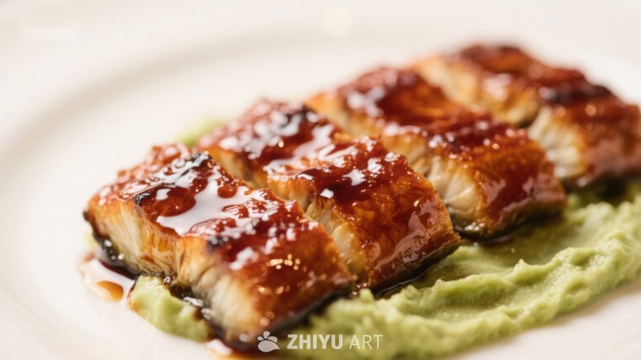 烤鳗鱼配青酱，美味日式料理