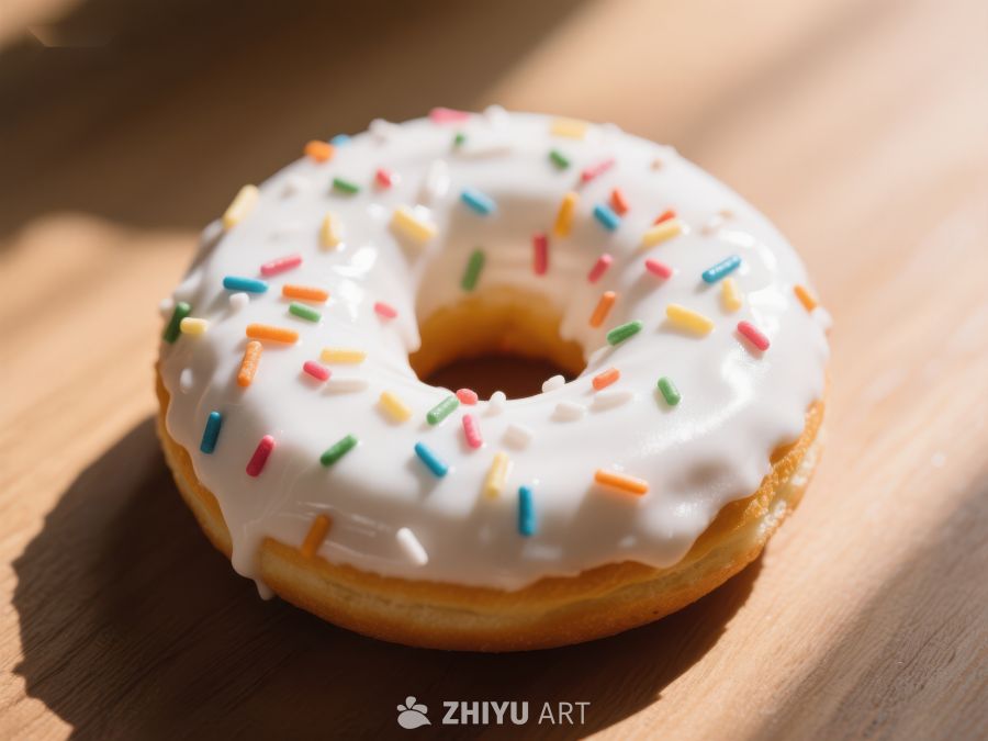 奶油甜甜圈上的彩色糖粒