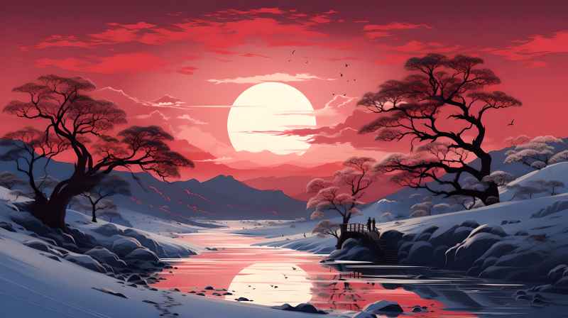 冬季唯美雪景创业插画 53