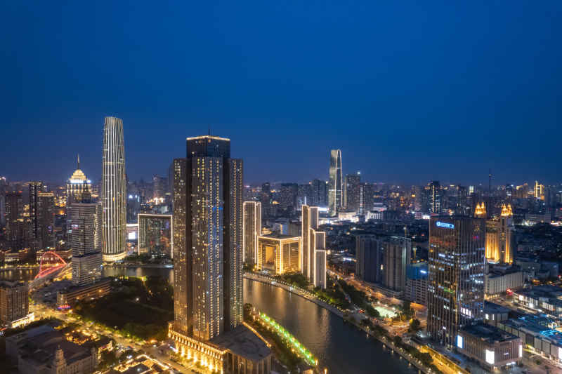 航拍天津夜景