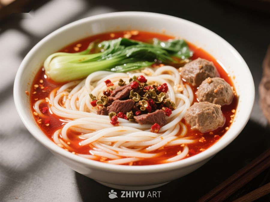 红油牛肉面配青菜 338