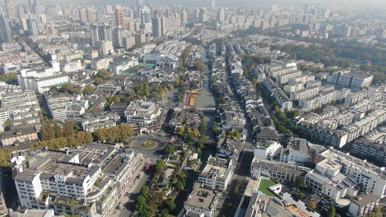 航拍南京秦淮河夫子庙历史文化建筑 