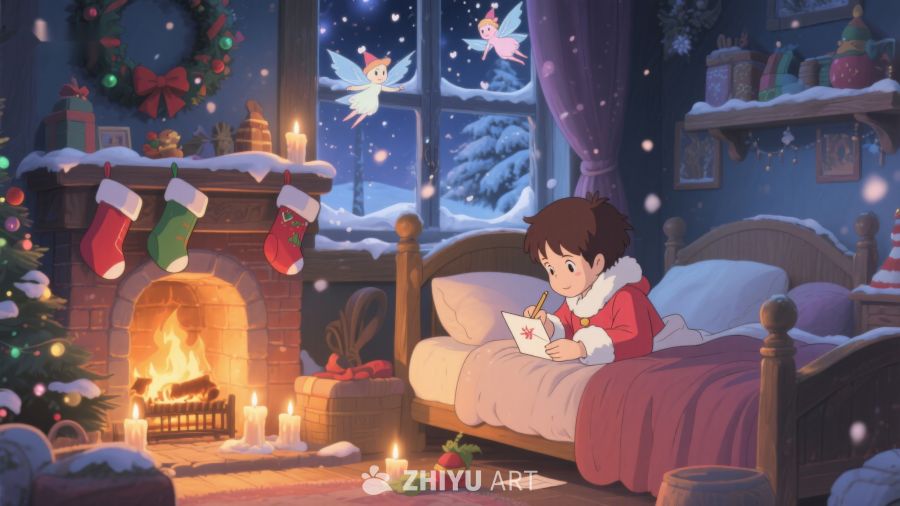 温馨圣诞夜，孩子床边写信 290