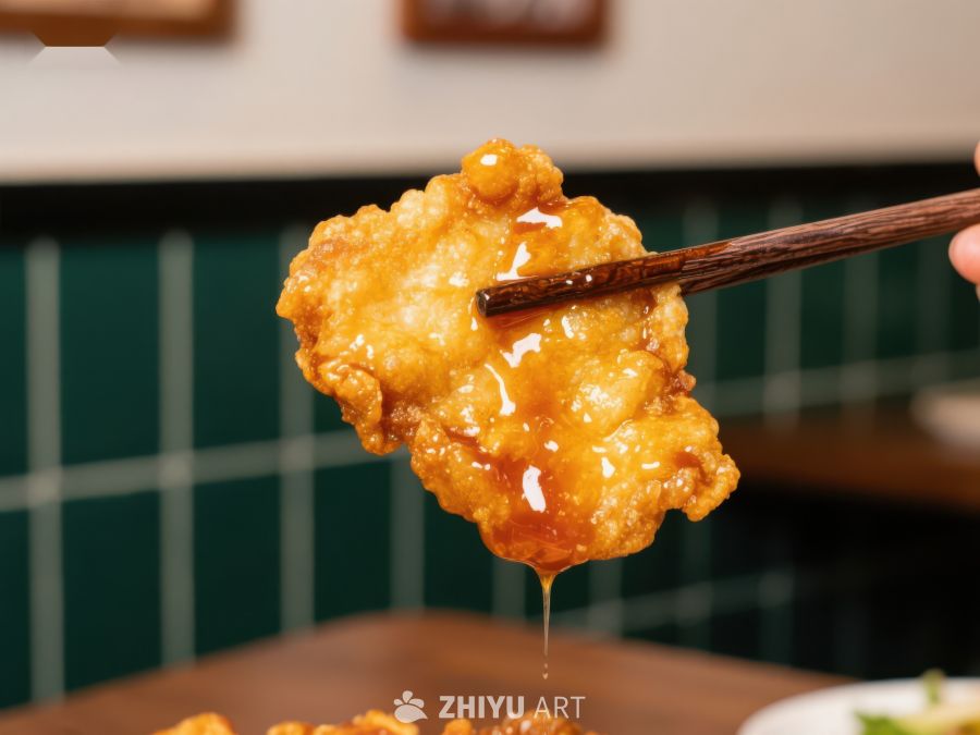 金黄酥炸鸡块淋酱特写 490