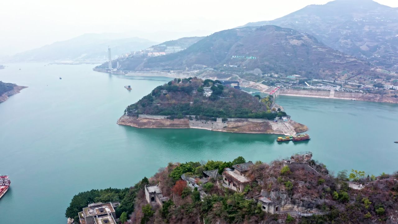 重庆市奉节县瞿塘峡夔门白帝城实拍航拍视频