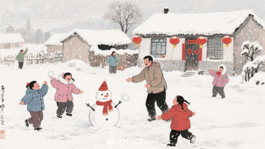 雪地堆雪人，欢乐家庭时光 1071