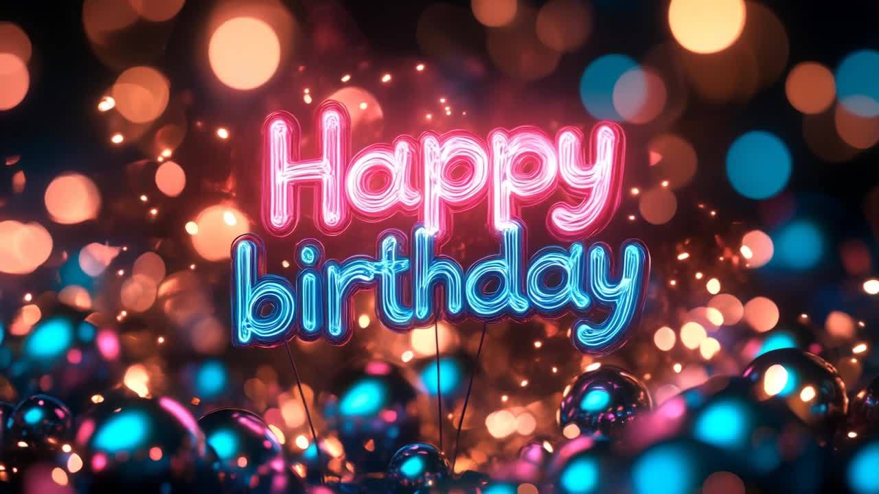霓虹灯组成的“Happy birthday”字样，