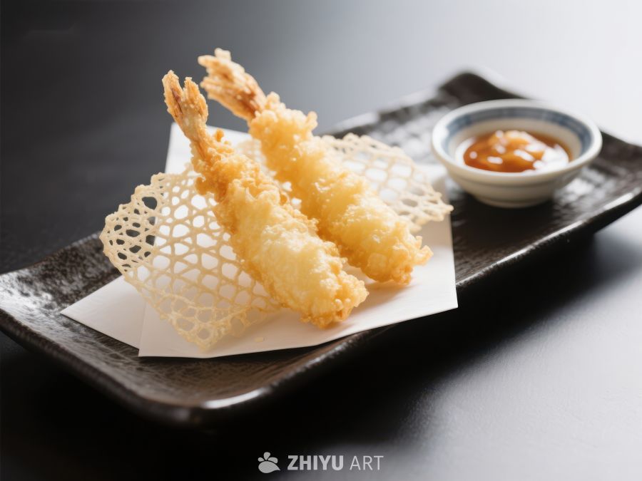 金黄酥脆的天妇罗虾配酱碟 255